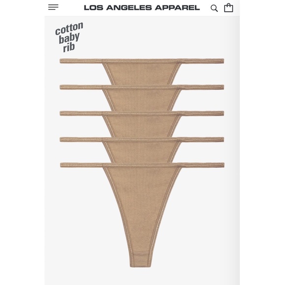 NEW Los Angeles Apparel 5 Pack Baby Rib Cotton Thong Hazelnut M - Picture 1 of 3